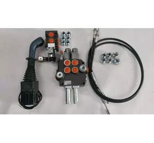Гидрораспределитель 2Р80 с плавающим положением на 2 секции электроклапан, троса, джойстик с кнопкой