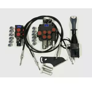 Гидрораспределитель 2Р80 с электроклапаном 50л/мин корейский, джойстик с кнопкой, троса на челюстной погрузчик