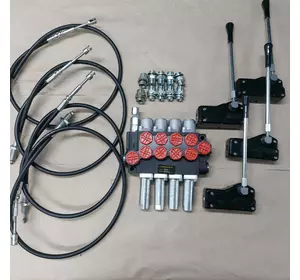 Гидрораспределитель Р40 4 секции корейский с 4мя плавающими секциями, троса, тросовые рукоятки, штуцера на МТЗ Гидрораспределитель Р40 4 секции корейский с 4мя плавающими секциями, троса, тросовые рукоятки, штуцера на МТЗ