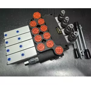 Гидрораспределитель 4Р80 с пневмоуправлением на подъем кузова 4 секционный 80-100 л/мин Корея Гидрораспределитель 4Р80 с пневмоуправлением на подъем кузова 4 секционный 80-100 л/мин Корея