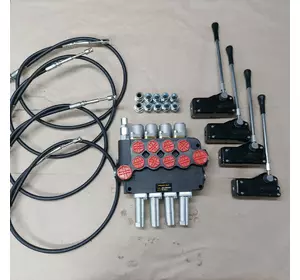 Гидрораспределитель 4 секции Р80 с 4мя плавающими Корейский на тросах и рукоятках комплект со штуцерами на МТЗ Гидрораспределитель 4 секции Р80 с 4мя плавающими Корейский на тросах и рукоятках комплект со штуцерами на МТЗ