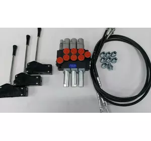 Гидрораспределитель Р80 3 секции Корейский на тросах на 3 плавающие секции, 3 тросовых рукоятки, штуцера МТЗ Гидрораспределитель Р80 3 секции Корейский на тросах на 3 плавающие секции, 3 тросовых рукоятки, штуцера МТЗ