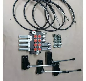 Гидрораспределитель Р40 4 секции с плавающими золотниками на тросах, рукоятки, штуцера Гидрораспределитель Р40 4 секции с плавающими золотниками на тросах, рукоятки, штуцера