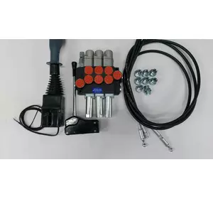 Гидрораспределитель Р80 3 секции корейский на тросах на 3 плавающих секции, джойстик, тросовый рычаг, штуцера Гидрораспределитель Р80 3 секции корейский на тросах на 3 плавающих секции, джойстик, тросовый рычаг, штуцера